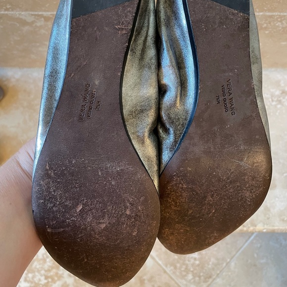 Vera Wang Silver Sparkly Peep Toe Flats - Picture 4 of 7